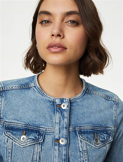 Buy Cotton Rich Collarless Denim Jacket at Marks & Spencer