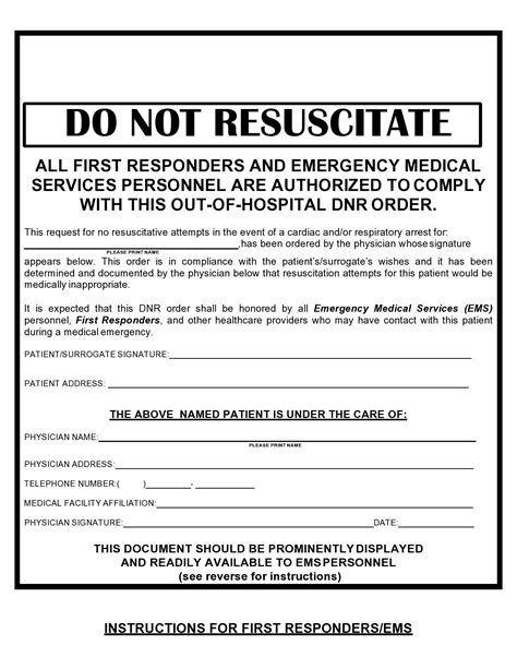 Free Printable DNR Form: Do Not Resuscitate Template - Printables for Everyone