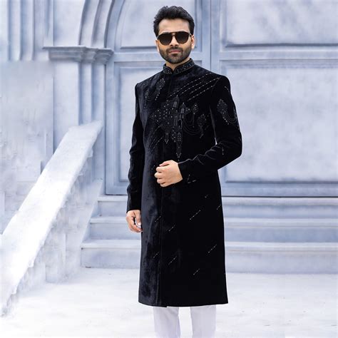 Buy Exquisite Black Sherwani with Distinguished Appeal For Men Online ...