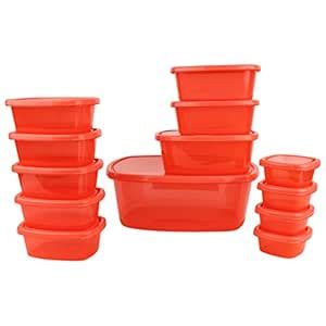 Buy Ratan Plastics Plastic Kitchen Container Set of 13 Pieces, Red ...