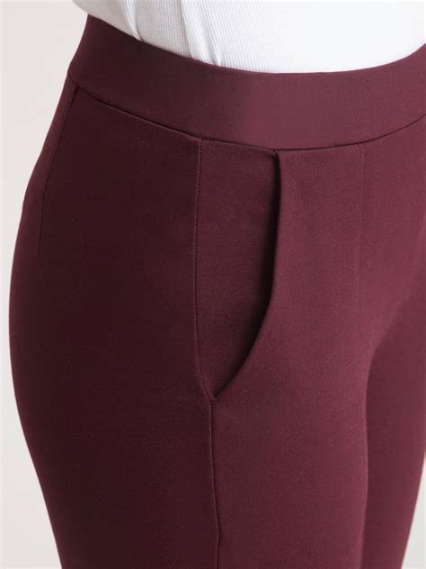 Buy Maroon LivIn Straight Formal Pants Online | FableStreet