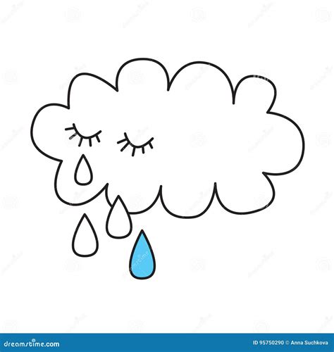 Crying cloud with tears stock vector. Illustration of drawing - 95750290