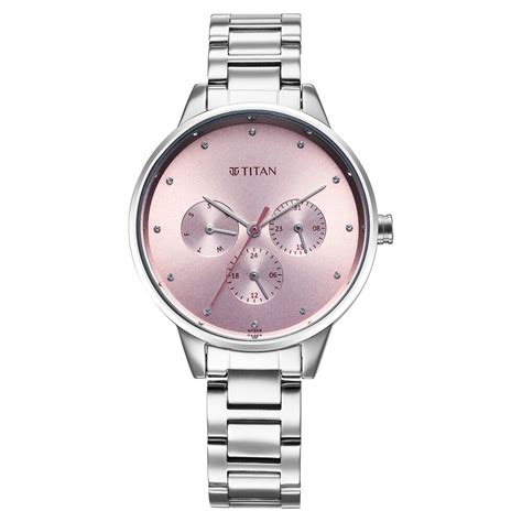 Titan Razzle Dazzle Quartz Analog with Day and Date Pink Dial Silver S ...