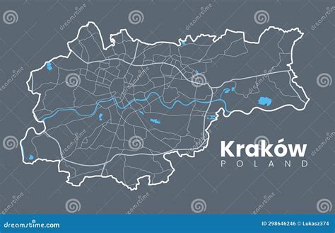 Detailed Urban Map of Krakow (Cracovia), Poland Stock Vector - Illustration of poster, area ...