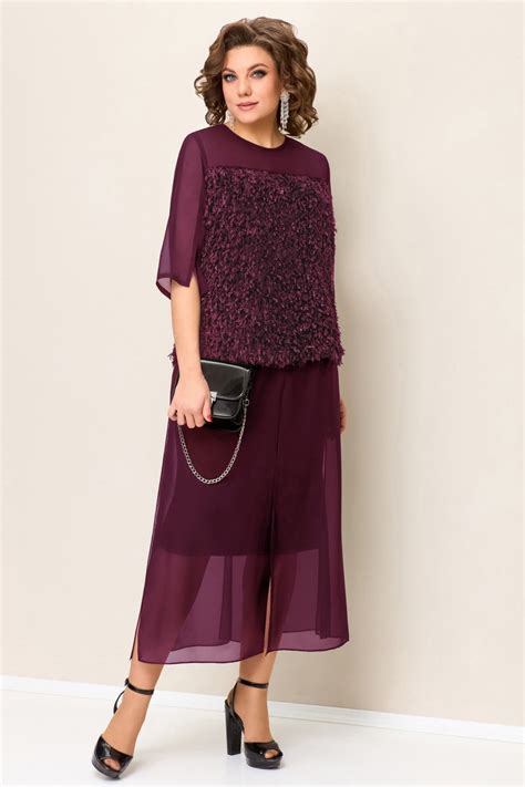 VOLNA 1391 винный - Комбинезон из тканей с юбкой и блузой для нарядных ...