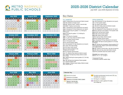 Metro Nashville Public Schools Calendar 2025-2026 (Spring, Fall Break ...