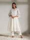 Mulmul Cotton Arris White Anarkali Kurta With Diagonal Lace White Pant