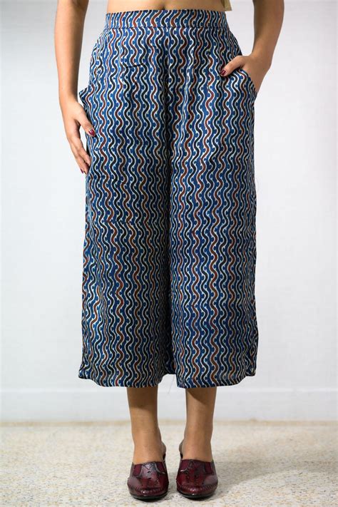 Ravani Stripes Modal Silk Indigo Blue Short Palazzo Pants- Lobha Deepthis