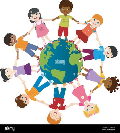 Earth globe with group of diverse multiethnic children in a circle ...