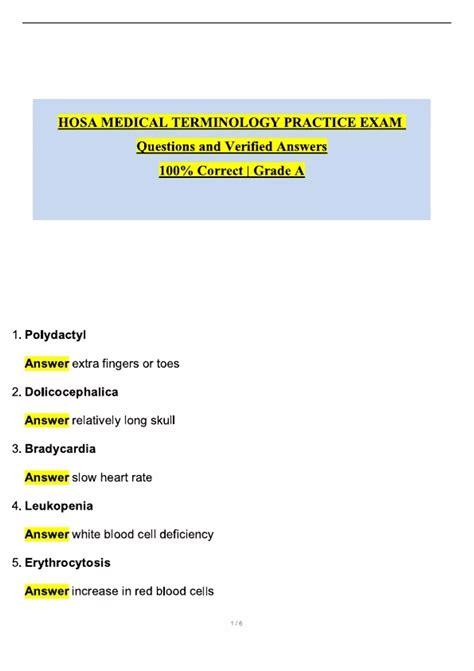 HOSA MEDICAL TERMINOLOGY PRACTICE EXAM (2025 / 2026 Update) Questions ...