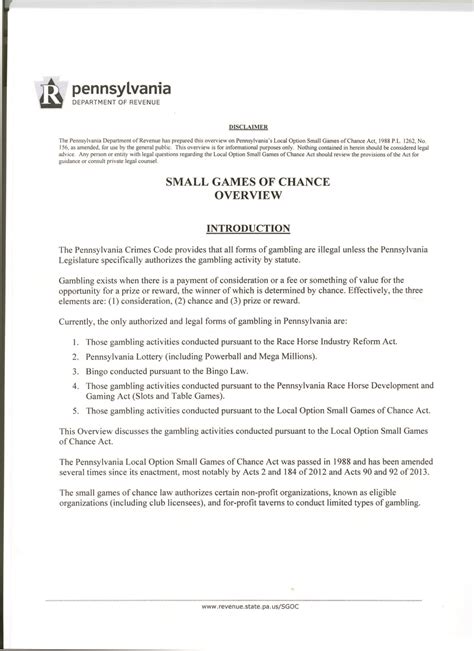 Small Games of Chance - Indiana County Pennsylvania