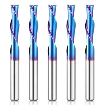 HQMaster 5 Pcs Spiral CNC Router Bits Set Down Cut 1/4” Shank Solid ...
