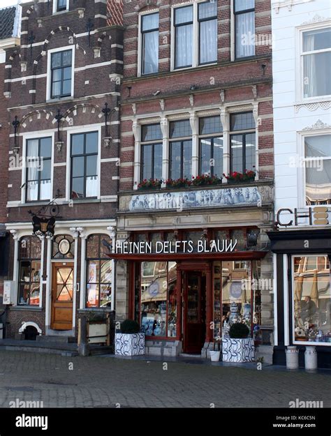 Traditional Delftware shop on the central Markt square in Delft, South ...