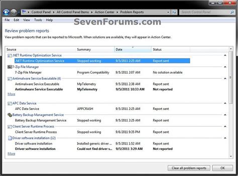 Image result for View All Problem Reports Control Panel