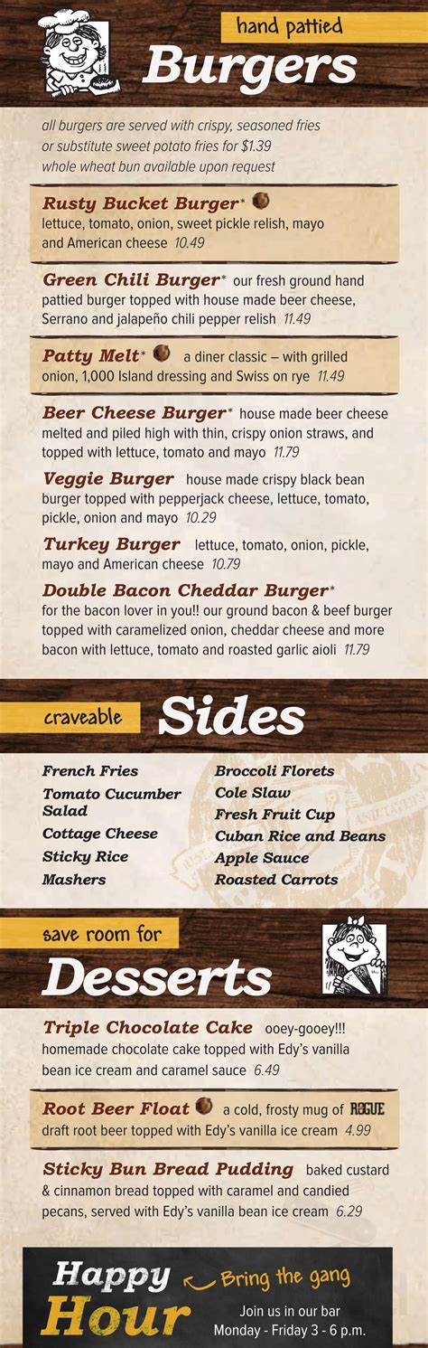 Menu for Rusty Bucket Restaurant and Tavern in Charlotte, North ...
