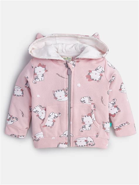Baby Girls' Pink Cat Print Hoodie & Jogger Set with Ear Detail | Juscubs