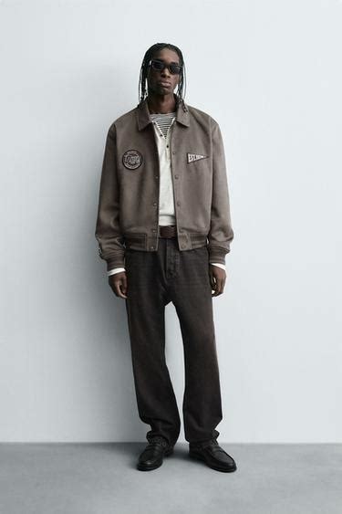 FAUX SUEDE JACKET WITH PATCH AND EMBROIDERY DETAIL - Mink | ZARA India