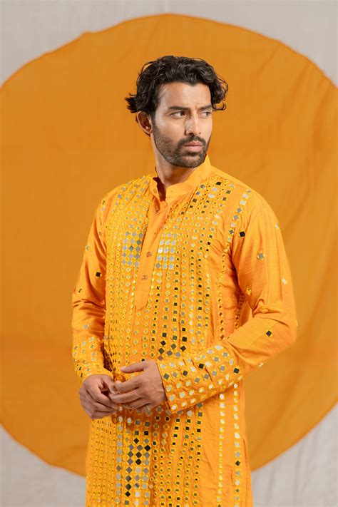 Luxe Granola Glass Mirror Raw Silk Kurta – Kzari - The Design Studio