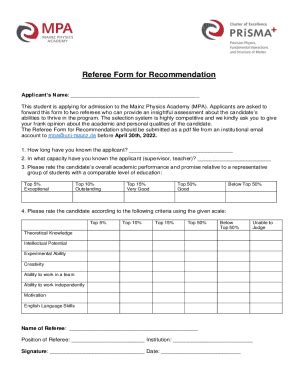 Fillable Online Referee Form for Recommendation Fax Email Print - pdfFiller