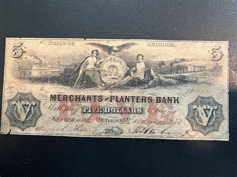 1800s $5 The Merchants and Planters Bank - Savannah, GEORGIA Obsolete ...