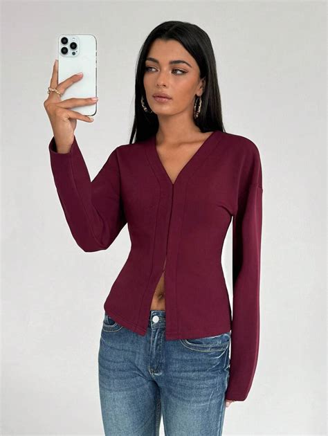 Aloruh Blusa de punto con cuello en V y mangas raglán estilo retro ...