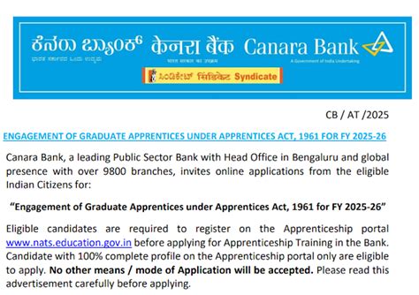 Canara Bank Apprentice Recruitment 2025 – Apply Online