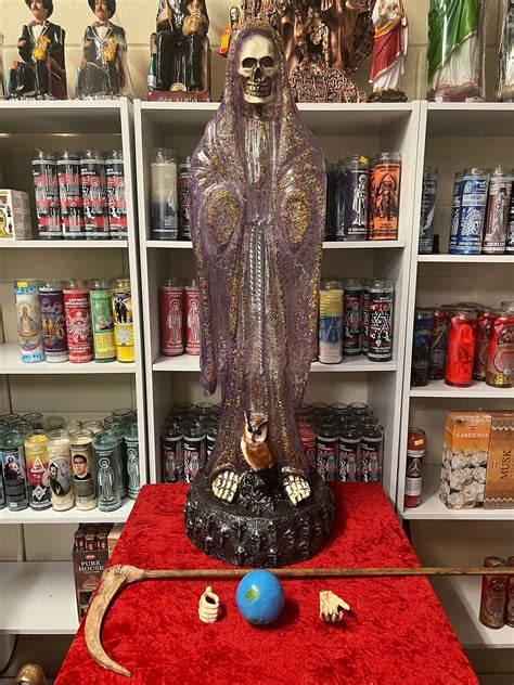 Large 16 75h rainbow holy death santa muerte holding scythe globe w owl ...