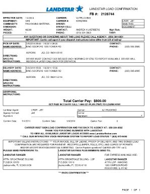 Fillable Online LANDSTAR LOAD CONFIRMATION Fax Email Print - pdfFiller