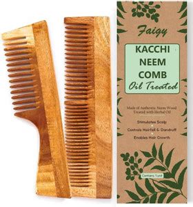 Faigy Kacchi Neem Wood Comb - Natural Haircare Infused with Neem Oil ...