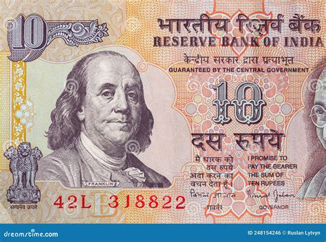 Old 10 Indian Rupee Obverse with Superimposed Benjamin Franklin from ...
