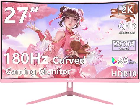 Amazon.com: Raywego Pink 27 inch Curved Gaming Monitor 180Hz,QHD 1080P ...