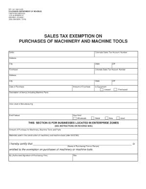Fillable Online Sales tax exemption on purchases of machinery and ...