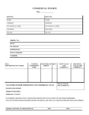 Commercial Invoice - Blank Fillable Template | Fill Out, Print ...