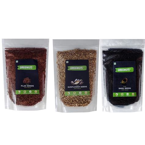 GREENUTS Flax,sunflower,basil- Pack of 3 (100) : Amazon.in: Grocery ...