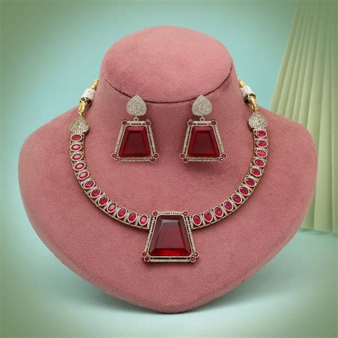 Zircon Necklace | CZ Jewellery Necklace | American Diamond Set