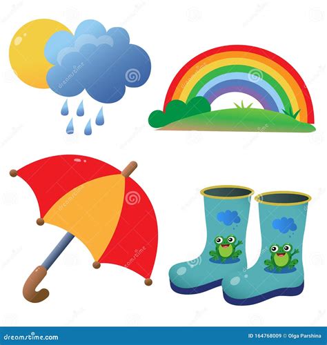 Color Images of Children`s Rubber Boots with Pattern, Umbrella and ...