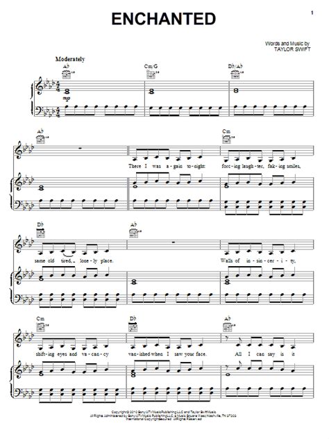 Enchanted sheet music by Taylor Swift (Piano, Vocal & Guitar (Right ...