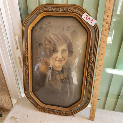 n203- antique bubble glass frame/print - Leftover Treasures