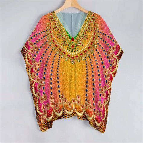 Orange And Pink Abstract Pattern Unstitched Georgette Kaftan – Fabcurate