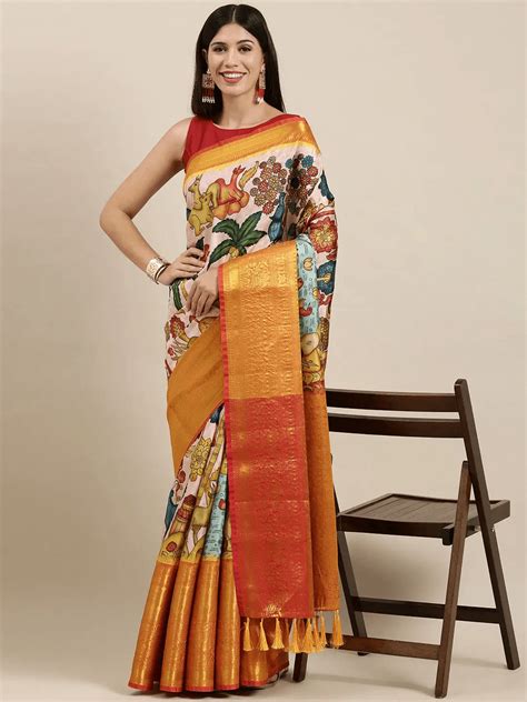 Kalamkari Sarees Online | Digital & Block Print Designs