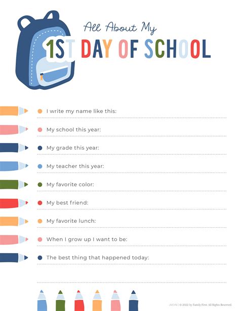 Free First Day Of School Printables