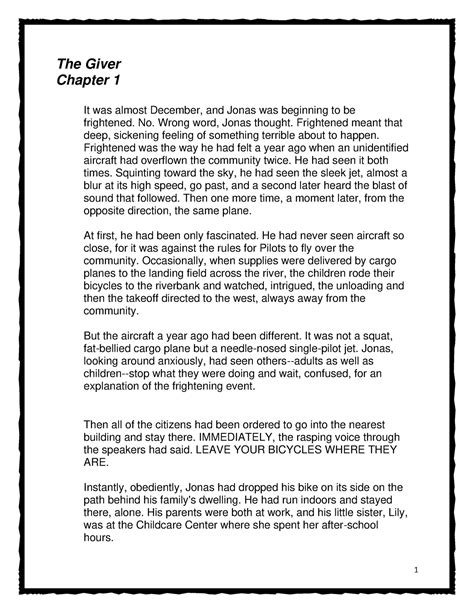 The giver chapter 1 - Good - The Giver Chapter 1 It was almost December ...