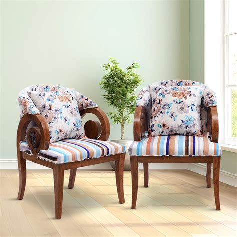 Ellipsum Teak Wood Fabric Upholstered Arm Chair (Teak) – DZYN Furnitures