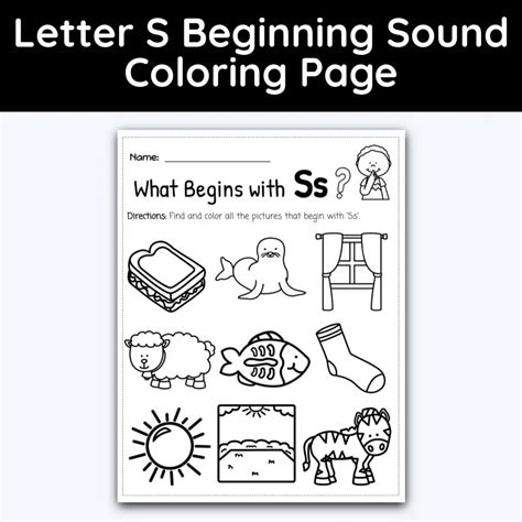 Letter S - Beginning Sound Coloring Page