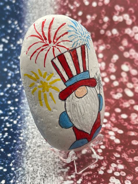 Uncle Sam Patriotic Gnome Red White and Blue Painted Rock - Etsy