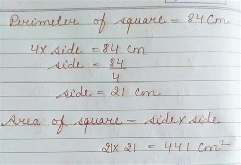 find the area of a square whose perimeter is 84 CM - Brainly.in