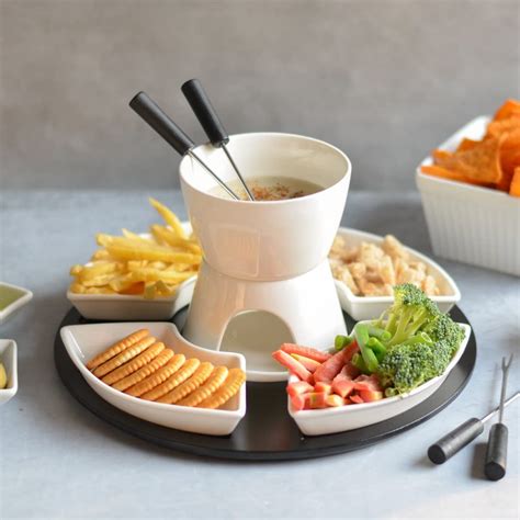 Buy Nestasia White Wood and Ceramic Fondue Set for Serving Starters ...