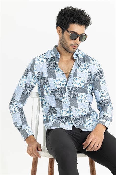 Buy Men's Marine Paisley Light Blue Shirt Online | SNITCH