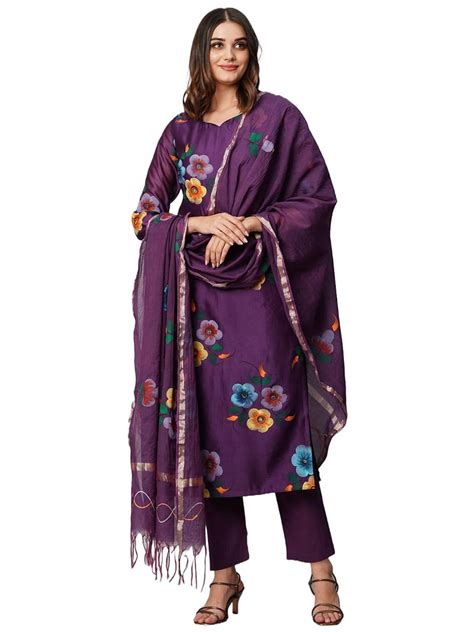 Buy ANNI DESIGNER Women's Cotton Blend Straight Printed Kurta with Pant ...