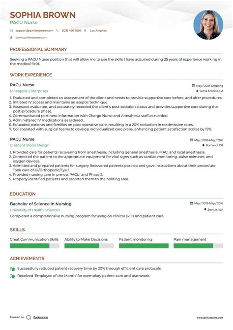 Pacu Rn Job Description For Resume